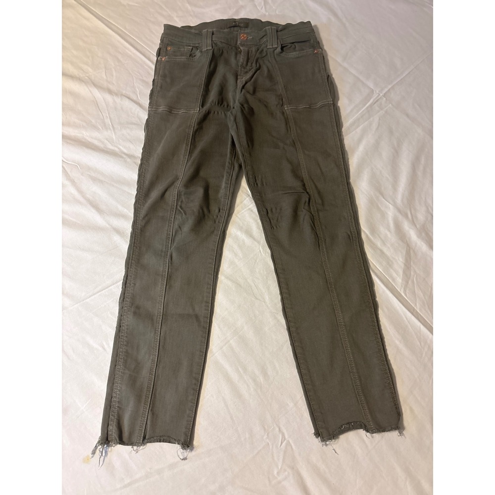 7 For All Mankind Utility Pants Womens 28 Olive Green Excellent Raw Hem Seamed